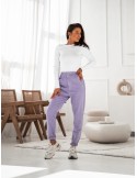 Pantaloni din denim cu talie elastica, liliac 202001 - Magazin online - Boutique